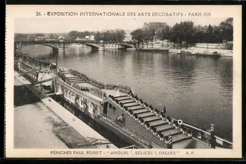 AK Paris, Exposition des Arts décoratifs 1925, Pèniches Paul Poiret-Amours, Dèlices, Orgues
