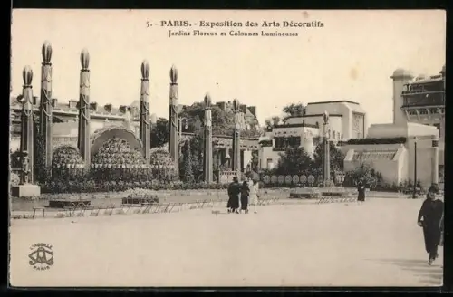 AK Paris, Exposition des Arts décoratifs 1925, Jardins Floraux et Colonnes Lumineuses