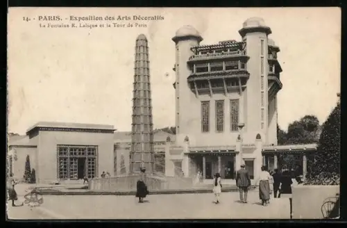 AK Paris, Exposition des Arts décoratifs 1925, La Fontaine R. Lalique et la Tour de Paris