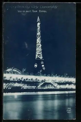 AK Paris, Exposition des Arts décoratifs 1925, Vue de Nuit-Tour Eiffel
