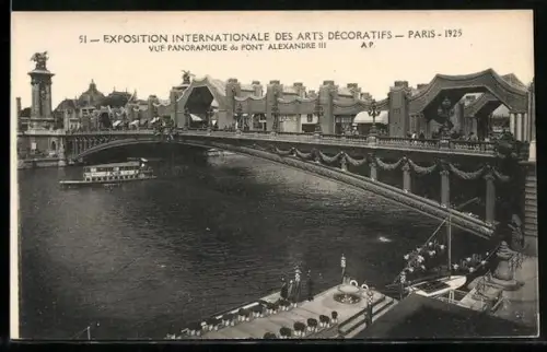 AK Paris, Exposition des Arts décoratifs 1925, Vue panoramique du Pont Alexandre III