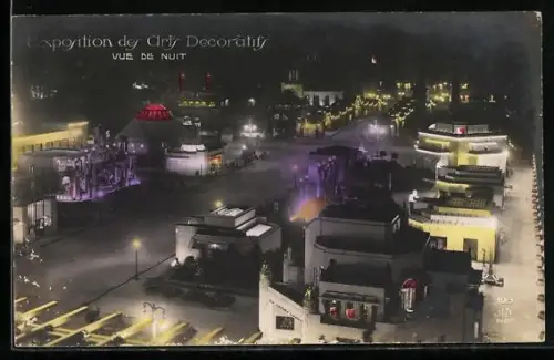 AK Paris, Exposition des Arts décoratifs 1925, Ausstellungsgelände bei Nacht aus der Vogelschau