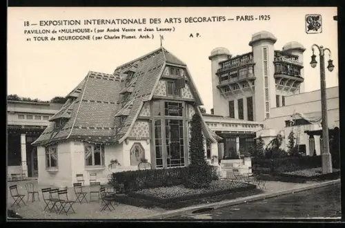 AK Paris, Exposition des Arts décoratifs 1925, Pavillon de Mulhouse et Tour de Bourgogne