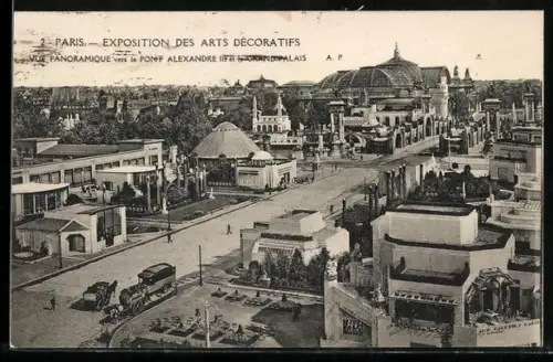 AK Paris, Exposition des Arts décoratifs 1925, Vue panoramique vers le Pont Alexandre III et le Grand Palais