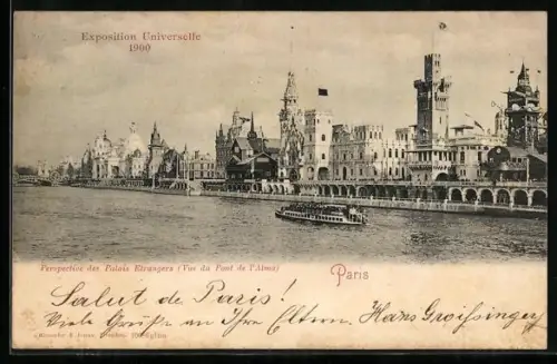 AK Paris, Exposition universelle de 1900, Perspective des Palais Etrangers, Vue du Pont de l`Alma