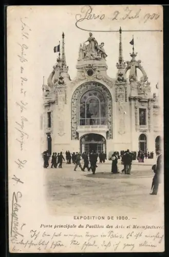 AK Paris, Exposition universelle de 1900, Porte principale du Pavillon des Arts et Manufactures