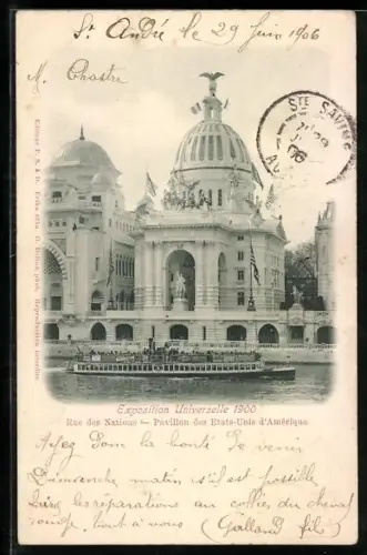 AK Paris, Exposition universelle de 1900, Rue des Nations, Pavillon des Etats-Unis d`Amérique