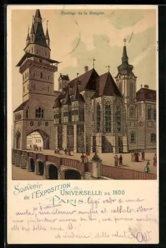 Lithographie Paris, Exposition universelle de 1900, Pavillon de la Hongrie
