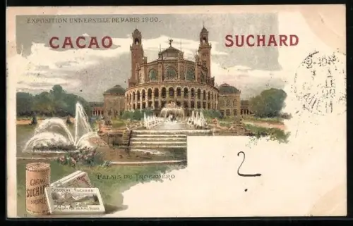 Lithographie Paris, Exposition universelle de 1900, Palais de Trocadero, Cacao Suchard