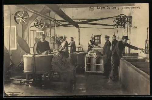 AK Soltau, Kriegsgefangene in der Lager-Wäscherei, Stoomwasscherij