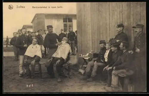 AK Soltau, Kriegsgefangenenlager, Barbierswinkel in open lucht