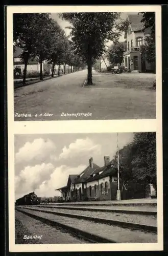 AK Rethem a. d. Aller, Bahnhofstrasse und Bahnhof