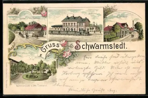Lithographie Schwarmstedt, Gasthof v. Otto Tiemann, Bahnhof