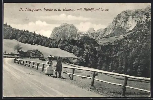 AK Berchtesgaden, Partie an der Ramsau mit Mühlsturzhörner