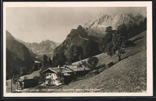 AK Ramsau bei Berchtesgaden, Alm Wirtschaft Gerstreit, Blick gegen Hochkalter