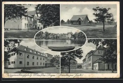 AK Munster-Lager, Truppenübungsplatz, verschiedene Gebäude und See