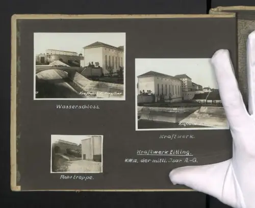 Fotoalbum mit 103 Fotografien, Ansicht Töging am Inn, Studienreise nach bay.-österr. Wasserkraftwerken 1928