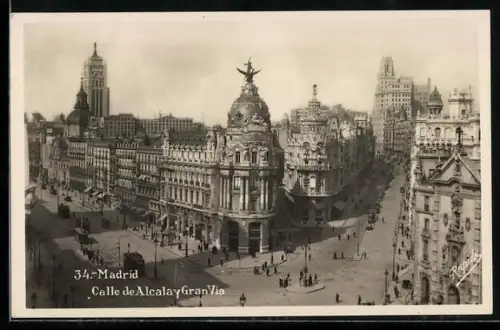 AK Madrid, Calle de Alcalay Gran Via, Strassenbahn