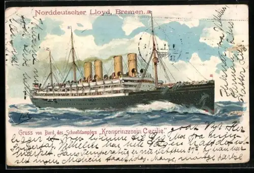 Künstler-AK Themistokles von Eckenbrecher: Norddeutscher Lloyd, Bremen, Passagierschiff Kaiser Wilhelm II.