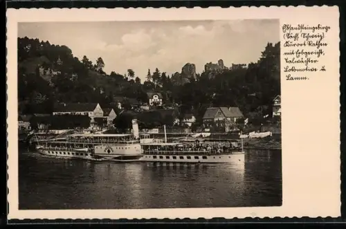AK Rathen /Sächs. Schweiz, Elbdampfer Dresden vor dem Gasthaus Rosengarten