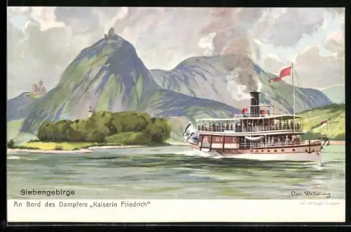 Künstler-AK Rheindampfer Undine vor dem Siebengebirge, Köln-Düsseldorfer Rheindampfschiffahrt