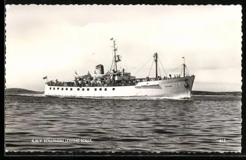 AK Britisches Passagierschiff R.M.V. Scillonian nach Verlassen der Scilly Inseln