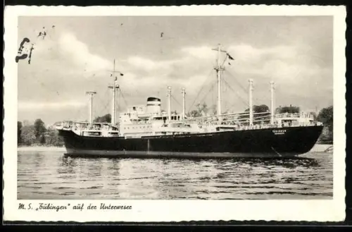 AK Frachtschiff M.S. Tübingen auf der Unterweser, Handelsschiff
