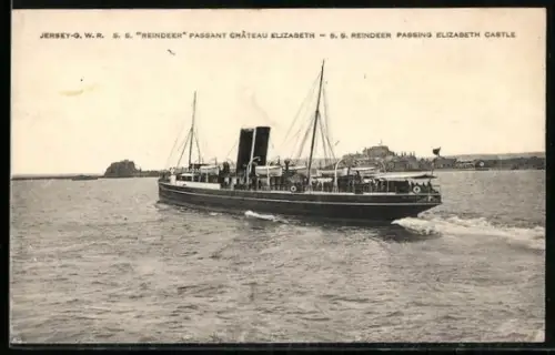AK Steamer S.S. Reindeer passing Elizabeth Castle, Passagierschiff
