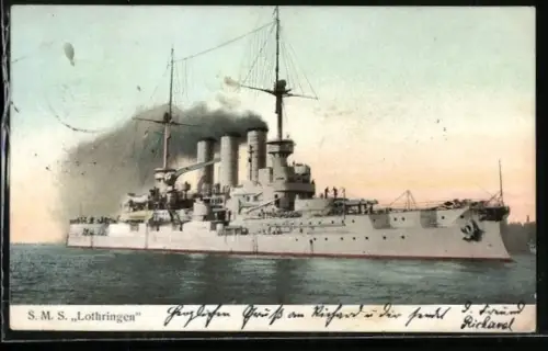 AK Linienschiff S.M.S. Lothringen vor der Küste, Kriegsschiff