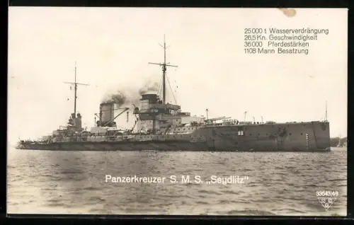 AK Panzerkreuzer S.M.S. Seydlitz mit 25.000ts Wasserverdrängung, Kriegsschiff
