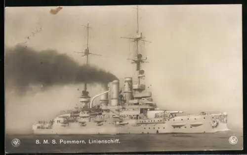 AK Linienschiff S.M.S. Pommern in Fahrt, Kriegsschiff
