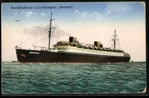 AK Passagierschiff Bremen des Norddeutschen Lloyd auf See