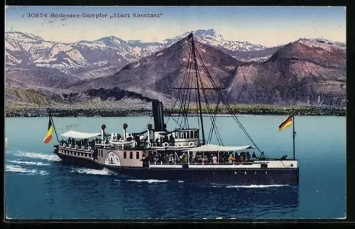 AK Bodensee-Dampfer Stadt Konstanz vor Alpenpanorama