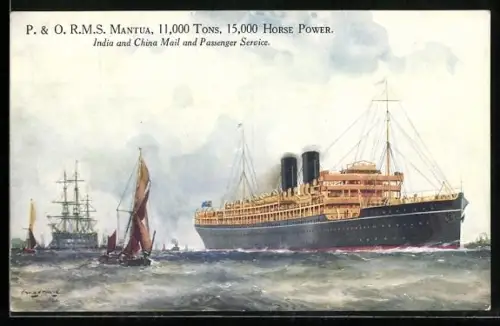Künstler-AK Passagierschiff R.M.S. Mantua der P. & O. Line, 11.000 BRT, 15.000 PS