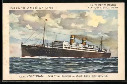 AK Passagierschiff T.S.S. Volendam der Holland-America Line mit 15.434 BRT