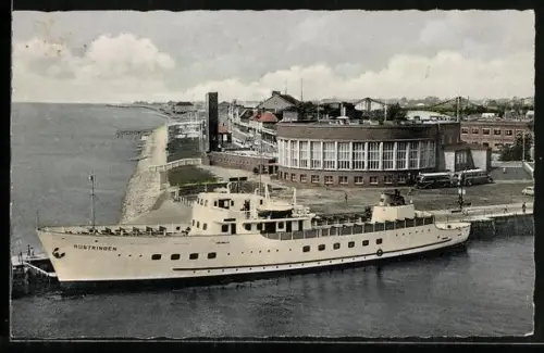 AK Bäderschiff Rüstringen an der Kaimauer in Wilhelmshaven, Passagierschiff