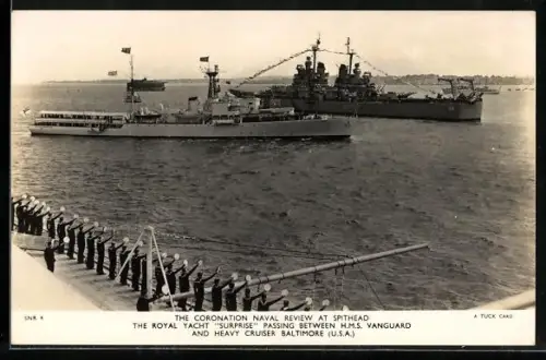 AK Spithead, The Coronation Naval Review, Royal Yacht Surprise, HMS Vanguard, Heavy Cruiser Baltimore, Kriegsschiff