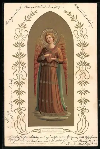 AK Engel mit Heiligenschein und Zither in den Händen