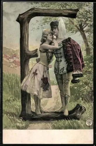 AK Husar mit der Liebsten im Buchstaben E