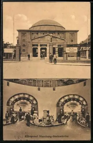 AK Hamburg-St. Pauli, Elbtunnel, Eingang von Steinwärder