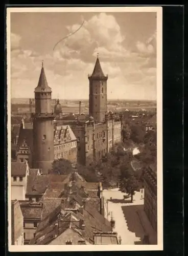 AK Liegnitz, Blick über die Dächer zum Piastenschloss, Ganzsache WHW Winterhilfswerk