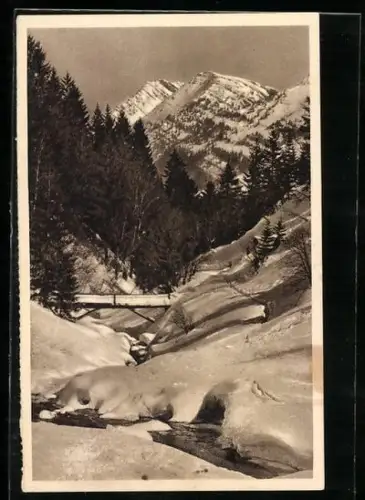AK Rinderalphorn /Allgäu, Brücke im Schnee, Ganzsache WHW Winterhilfswerk
