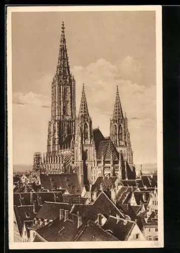 AK Ulm, Blick über die Dächer zum Münster, Ganzsache WHW Winterhilfswerk