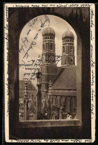 AK München, Ansicht der Frauenkirche, Ganzsache WHW Winterhilfswerk