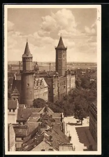 AK Liegnitz, Blick über die Dächer zum Piastenschloss, Ganzsache WHW Winterhilfswerk