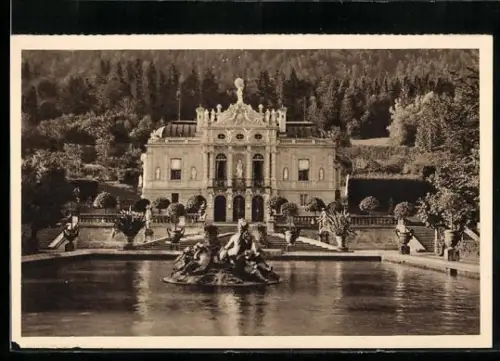 AK Schloss Linderhof mit Brunnen, Ganzsache WHW Winterhilfswerk