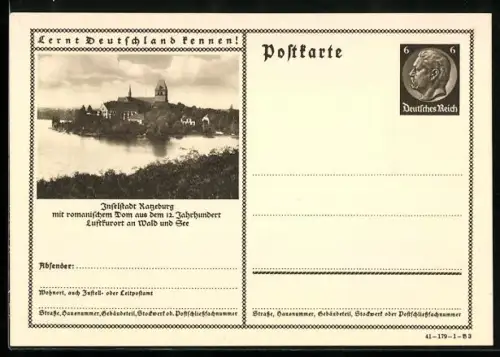 AK Ratzeburg, Blick zum romanischen Dom, Ganzsache Lernt Deutschland kennen