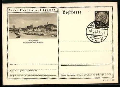 AK Magdeburg, Stromelbe und Altstadt, Ganzsache Lernt Deutschland kennen