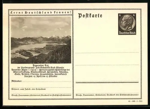 AK Bad Wiessee, Panorama vom Tergernseer Tal, Ganzsache Lernt Deutschland kennen