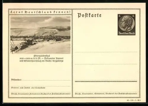 AK Oberwiesenthal /Sächs. Erzgebirge, Ortsansicht im Winter, Ganzsache Lernt Deutschland kennen